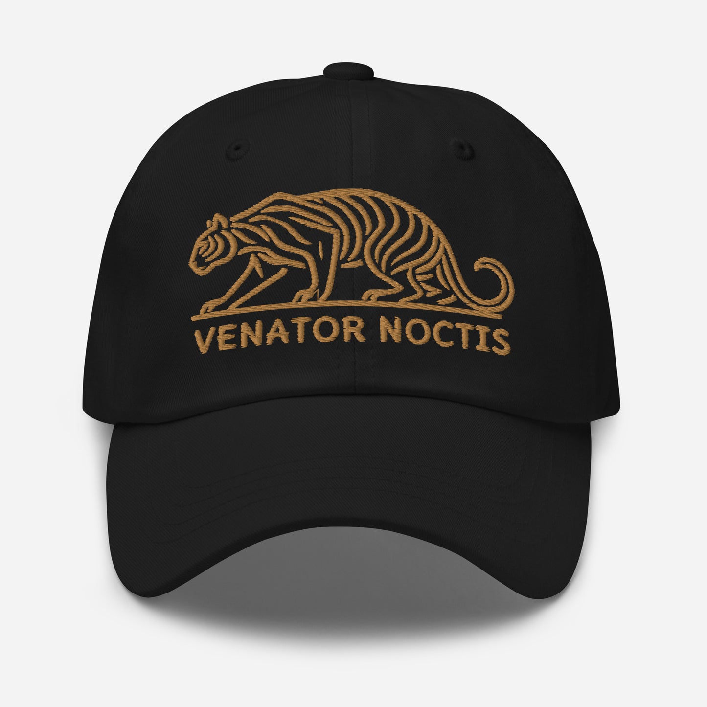 Dad Hat Tiger "VENATOR NOCTIS" Old Gold One Size adjustable,agility,animal motif,bold design,casual style,courage,dad hat,iconic,power,predator,premium quality,strength,tiger,unique design,unisex,untamed,wild