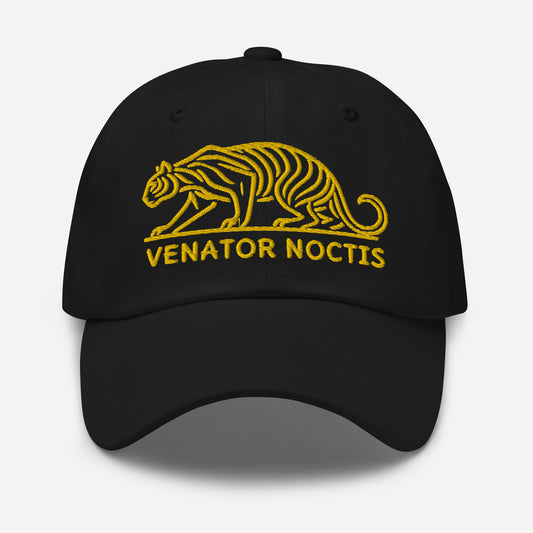 Dad Hat Tiger "VENATOR NOCTIS" Gold One Size adjustable,agility,animal motif,bold design,casual style,courage,dad hat,iconic,power,predator,premium quality,strength,tiger,unique design,unisex,untamed,wild