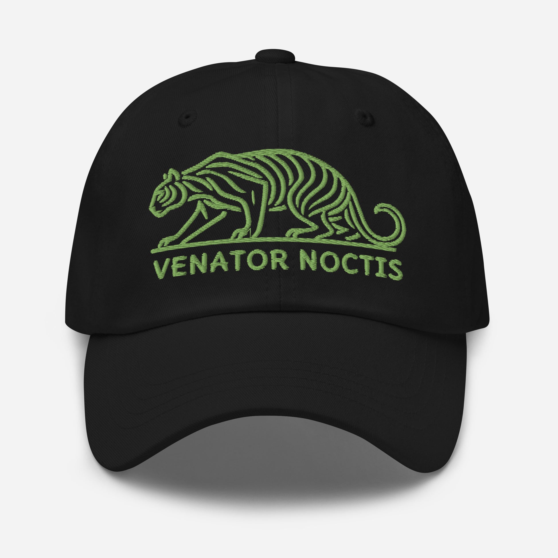 Dad Hat Tiger "VENATOR NOCTIS" Green One Size adjustable,agility,animal motif,bold design,casual style,courage,dad hat,iconic,power,predator,premium quality,strength,tiger,unique design,unisex,untamed,wild