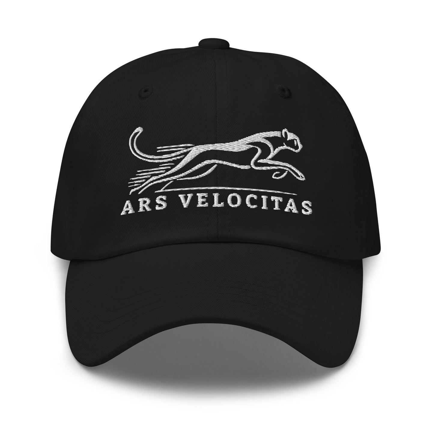 Dad Hat Cheetah "ARS VELOCITAS" White One Size adjustable,agility,animal motif,bold design,casual style,cheetah,dad hat,endurance,iconic,nature-inspired,predator,premium quality,resilience,speed,stealth,strength,unique design,unisex,velocity,wild