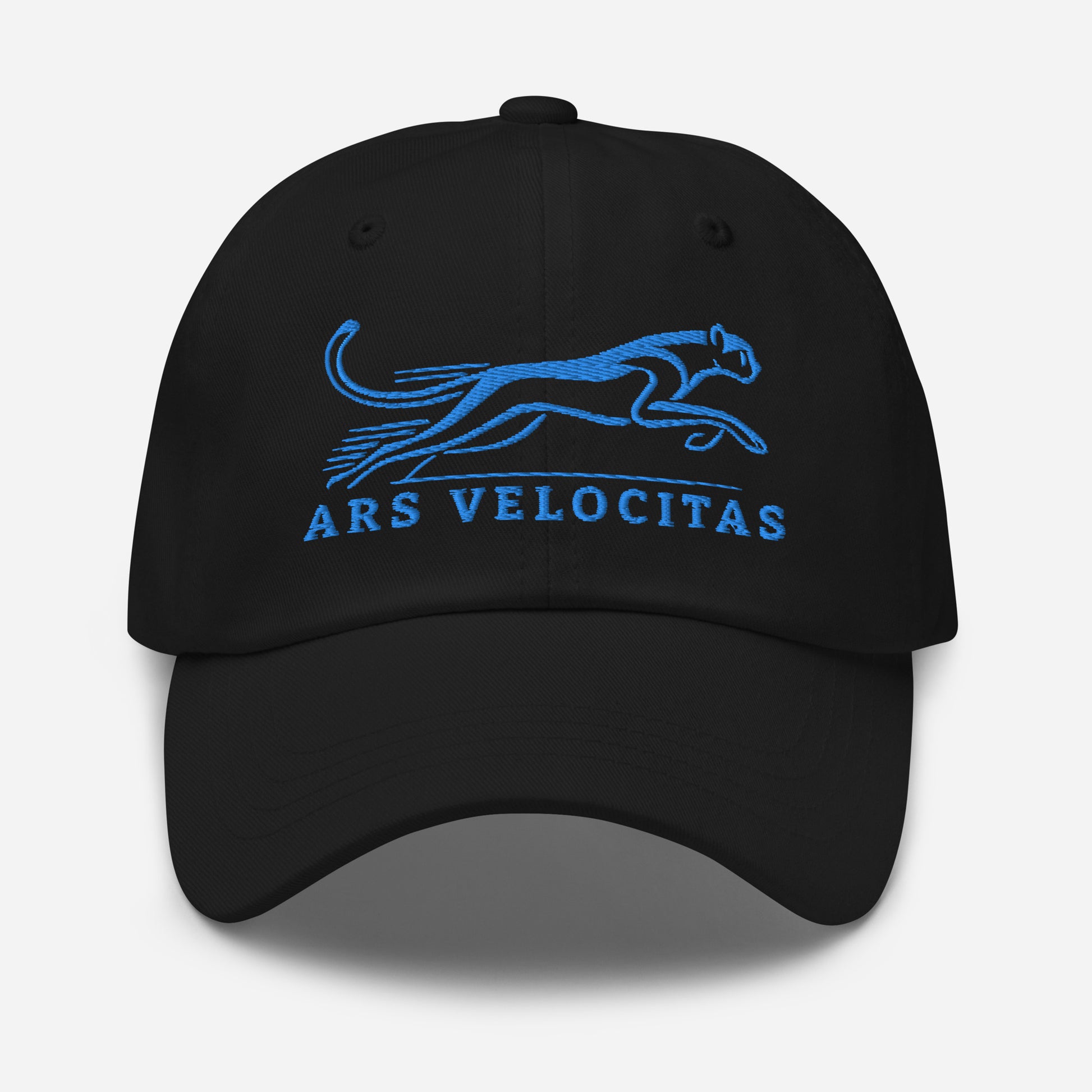 Dad Hat Cheetah "ARS VELOCITAS" Blue One Size adjustable,agility,animal motif,bold design,casual style,cheetah,dad hat,endurance,iconic,nature-inspired,predator,premium quality,resilience,speed,stealth,strength,unique design,unisex,velocity,wild