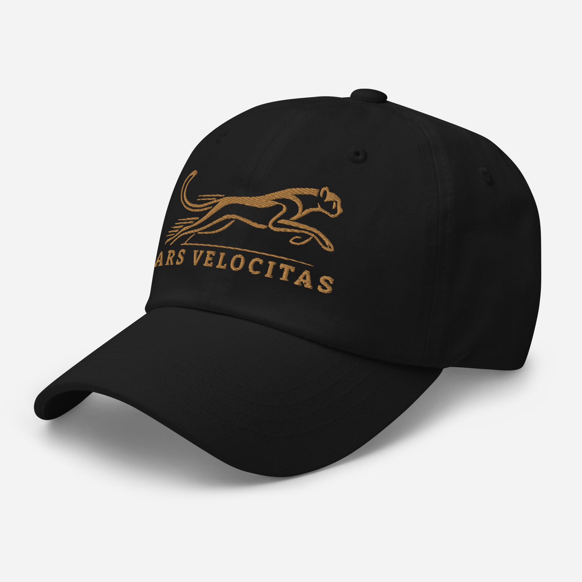 Dad Hat Cheetah "ARS VELOCITAS" Old Gold One Size adjustable,agility,animal motif,bold design,casual style,cheetah,dad hat,endurance,iconic,nature-inspired,predator,premium quality,resilience,speed,stealth,strength,unique design,unisex,velocity,wild