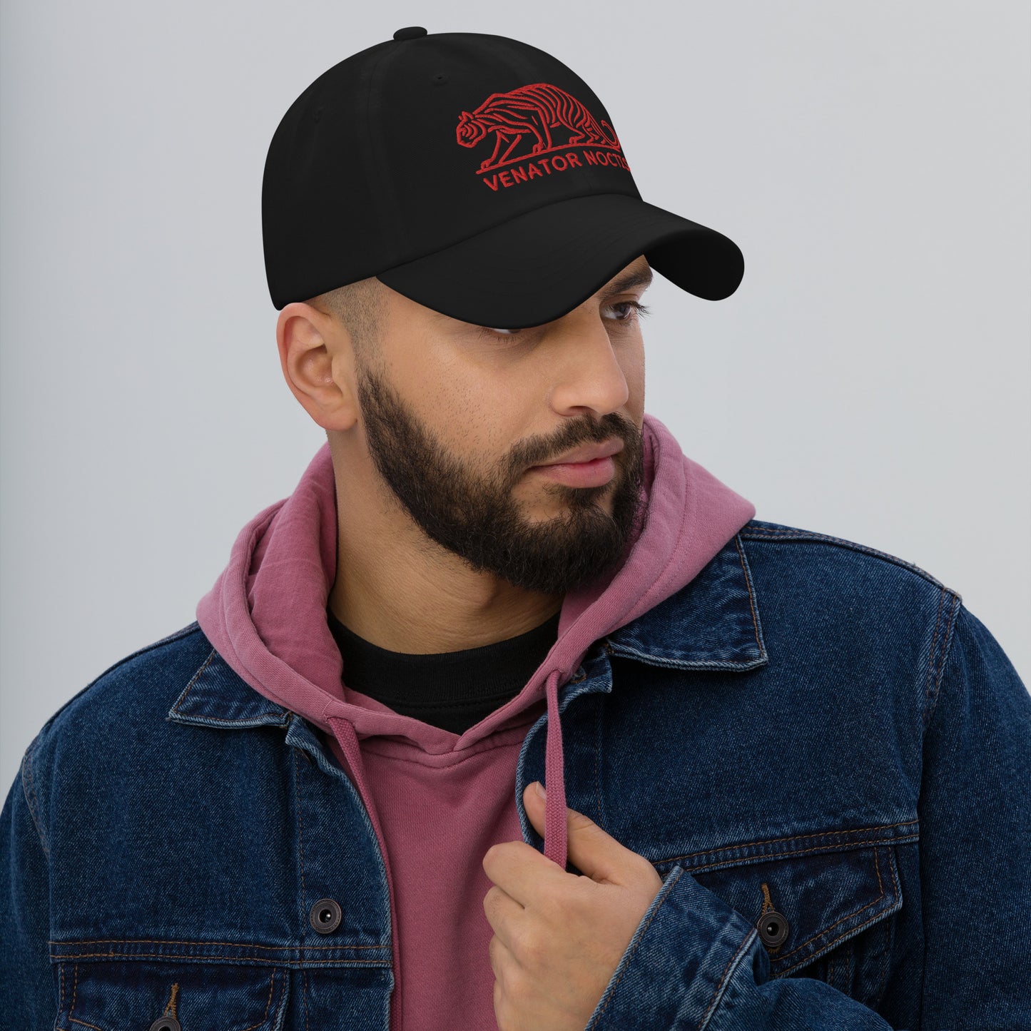 Dad Hat Tiger "VENATOR NOCTIS" Red One Size adjustable,agility,animal motif,bold design,casual style,courage,dad hat,iconic,power,predator,premium quality,strength,tiger,unique design,unisex,untamed,wild