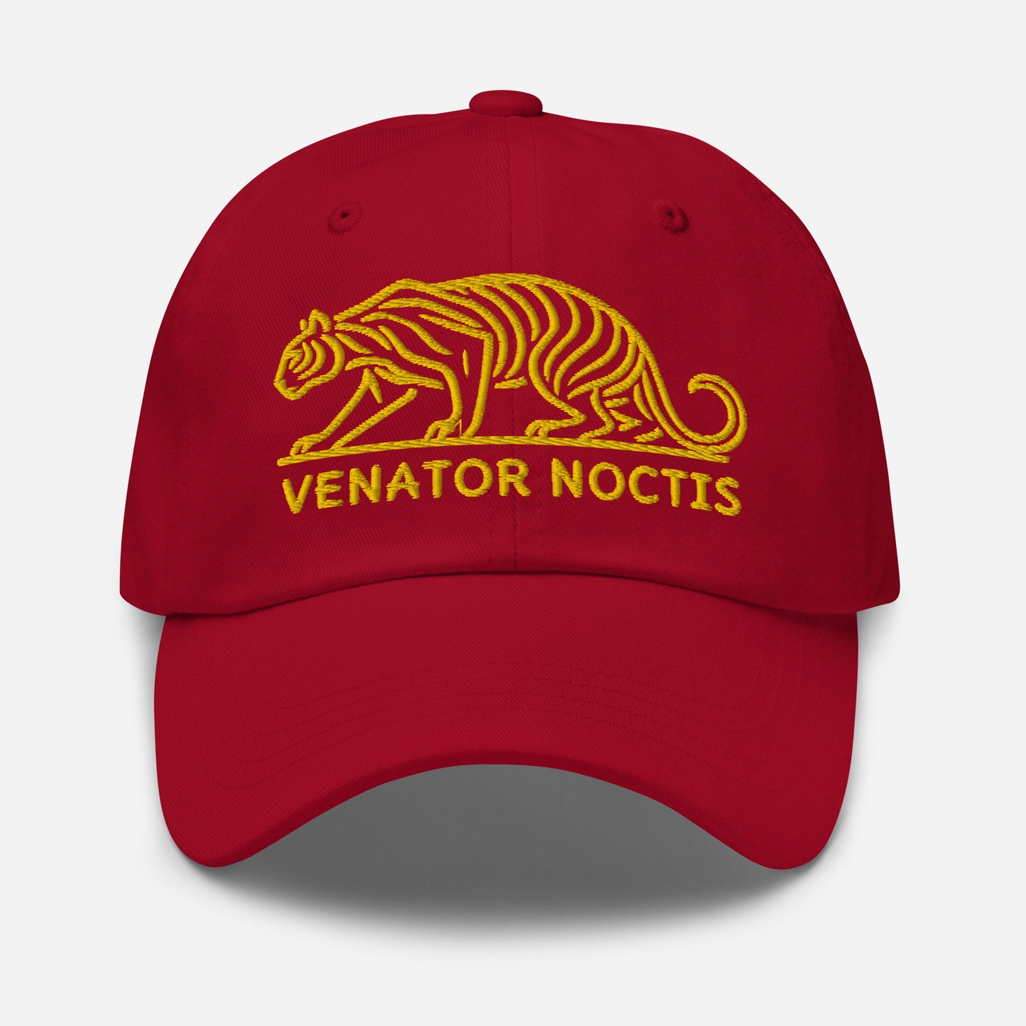 Dad Hat Tiger "VENATOR NOCTIS" Gold One Size adjustable,agility,animal motif,bold design,casual style,courage,dad hat,iconic,power,predator,premium quality,strength,tiger,unique design,unisex,untamed,wild