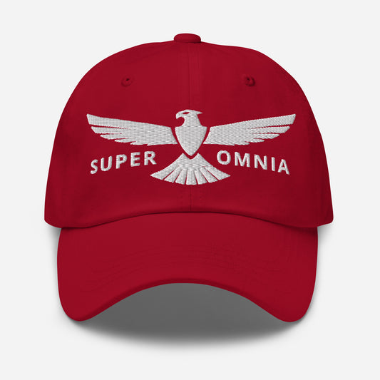 Dad Hat Eagle "SUPER OMNIA" White One Size above all,adjustable,animal motif,bold design,casual style,dad hat,eagle,focus,freedom,iconic,independence,premium quality,resilience,soar,strength,unique design,unisex,vision