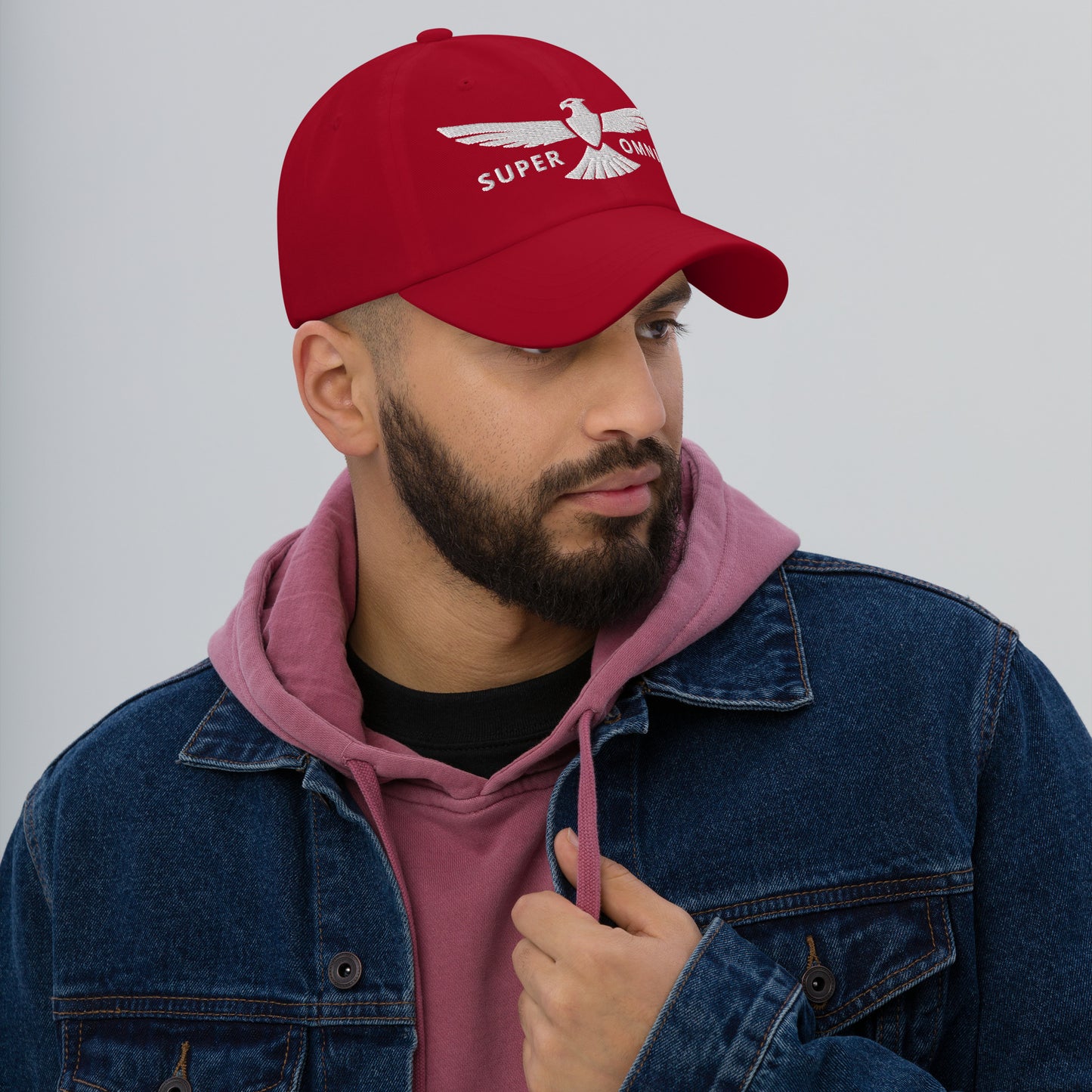 Dad Hat Eagle "SUPER OMNIA" White One Size above all,adjustable,animal motif,bold design,casual style,dad hat,eagle,focus,freedom,iconic,independence,premium quality,resilience,soar,strength,unique design,unisex,vision