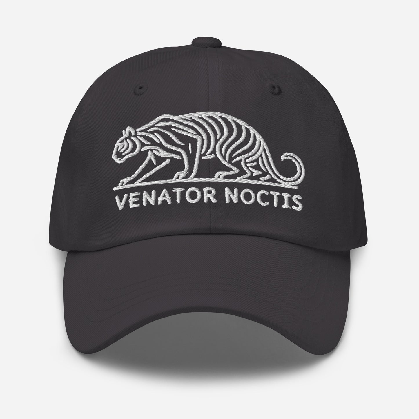 Dad Hat Tiger "VENATOR NOCTIS" White One Size adjustable,agility,animal motif,bold design,casual style,courage,dad hat,iconic,power,predator,premium quality,strength,tiger,unique design,unisex,untamed,wild