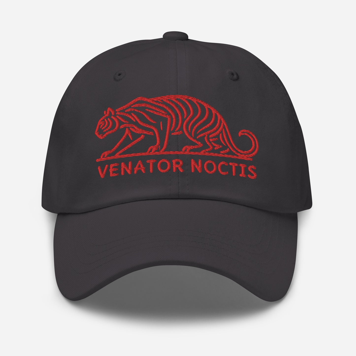 Dad Hat Tiger "VENATOR NOCTIS" Red One Size adjustable,agility,animal motif,bold design,casual style,courage,dad hat,iconic,power,predator,premium quality,strength,tiger,unique design,unisex,untamed,wild