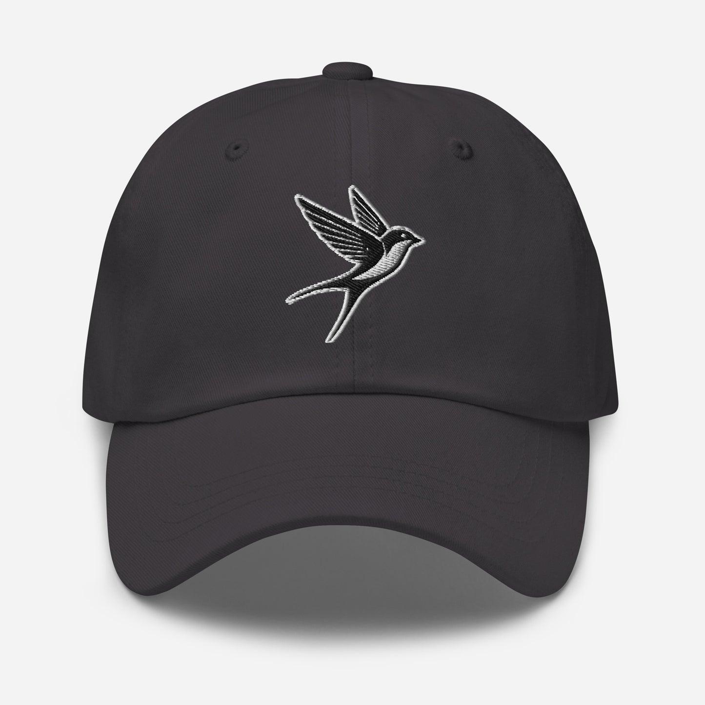 Dad Hat "SWALLOW" Black and White One Size adjustable,animal motif,bold design,casual style,dad hat,elegance,endurance,flight,freedom,iconic,journey,nature-inspired,premium quality,resilience,spirit animal,swallow,transformation,unique design,unisex