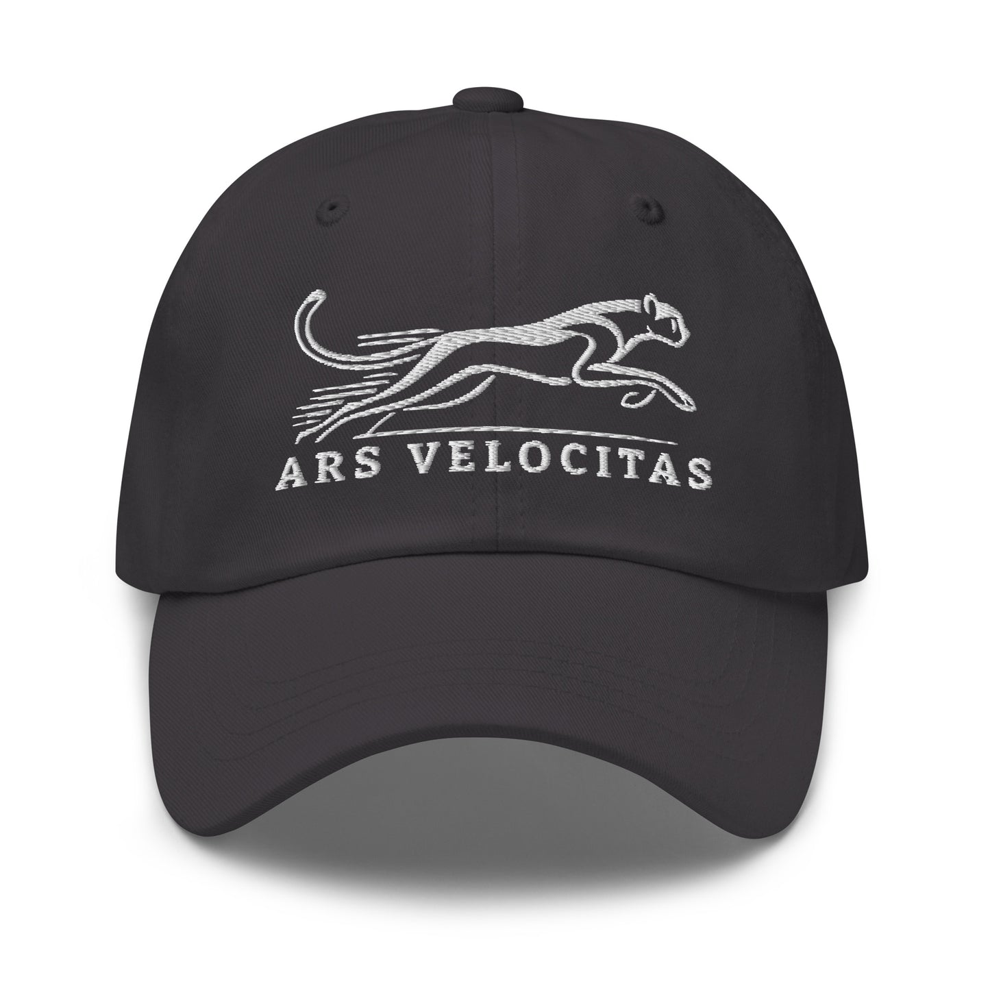 Dad Hat Cheetah "ARS VELOCITAS" White One Size adjustable,agility,animal motif,bold design,casual style,cheetah,dad hat,endurance,iconic,nature-inspired,predator,premium quality,resilience,speed,stealth,strength,unique design,unisex,velocity,wild