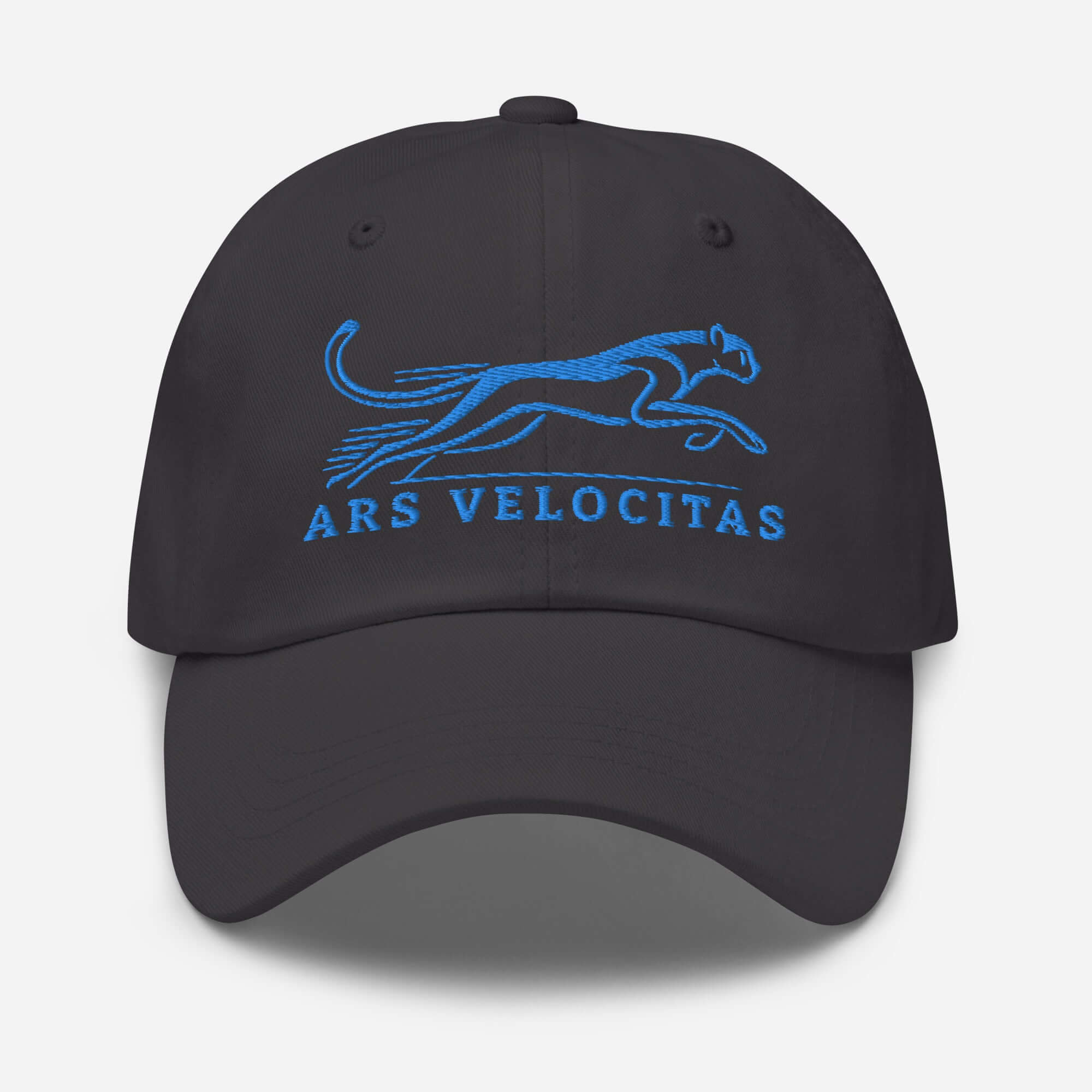 Dad Hat Cheetah "ARS VELOCITAS" Blue One Size adjustable,agility,animal motif,bold design,casual style,cheetah,dad hat,endurance,iconic,nature-inspired,predator,premium quality,resilience,speed,stealth,strength,unique design,unisex,velocity,wild