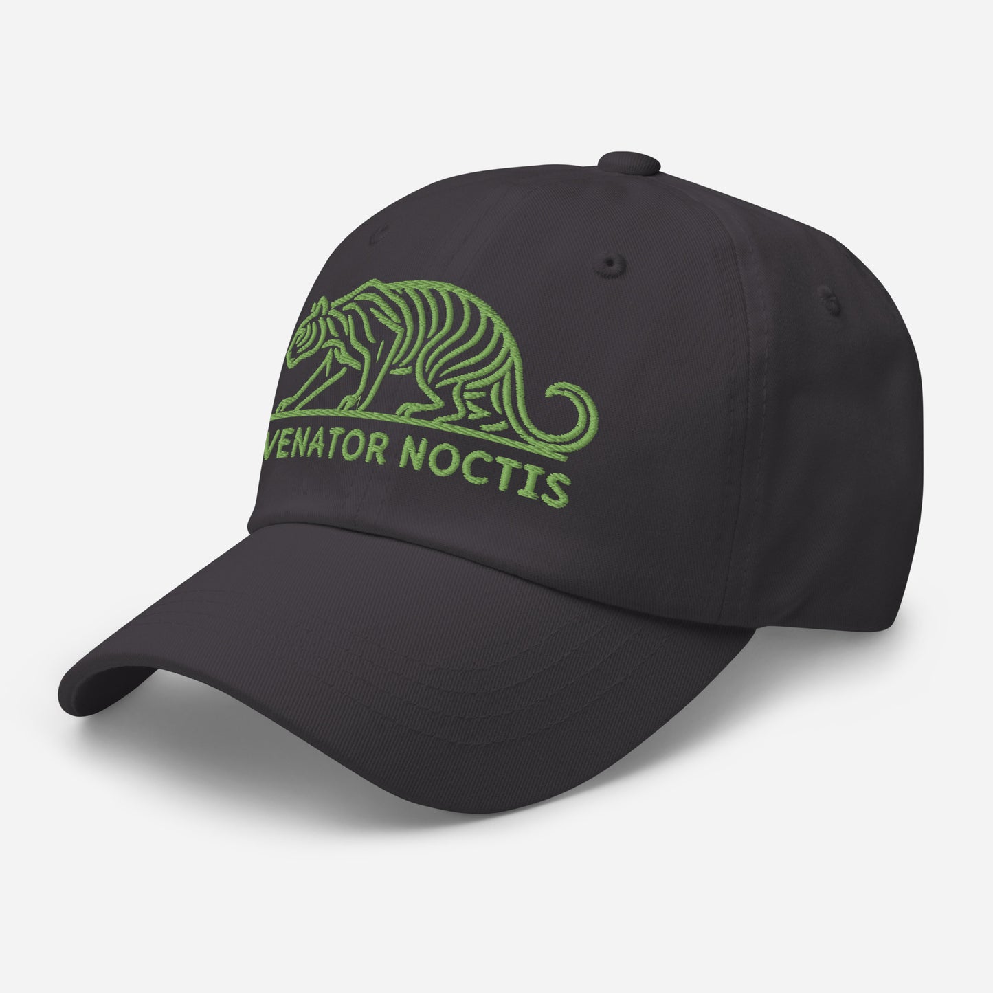 Dad Hat Tiger "VENATOR NOCTIS" Green One Size adjustable,agility,animal motif,bold design,casual style,courage,dad hat,iconic,power,predator,premium quality,strength,tiger,unique design,unisex,untamed,wild