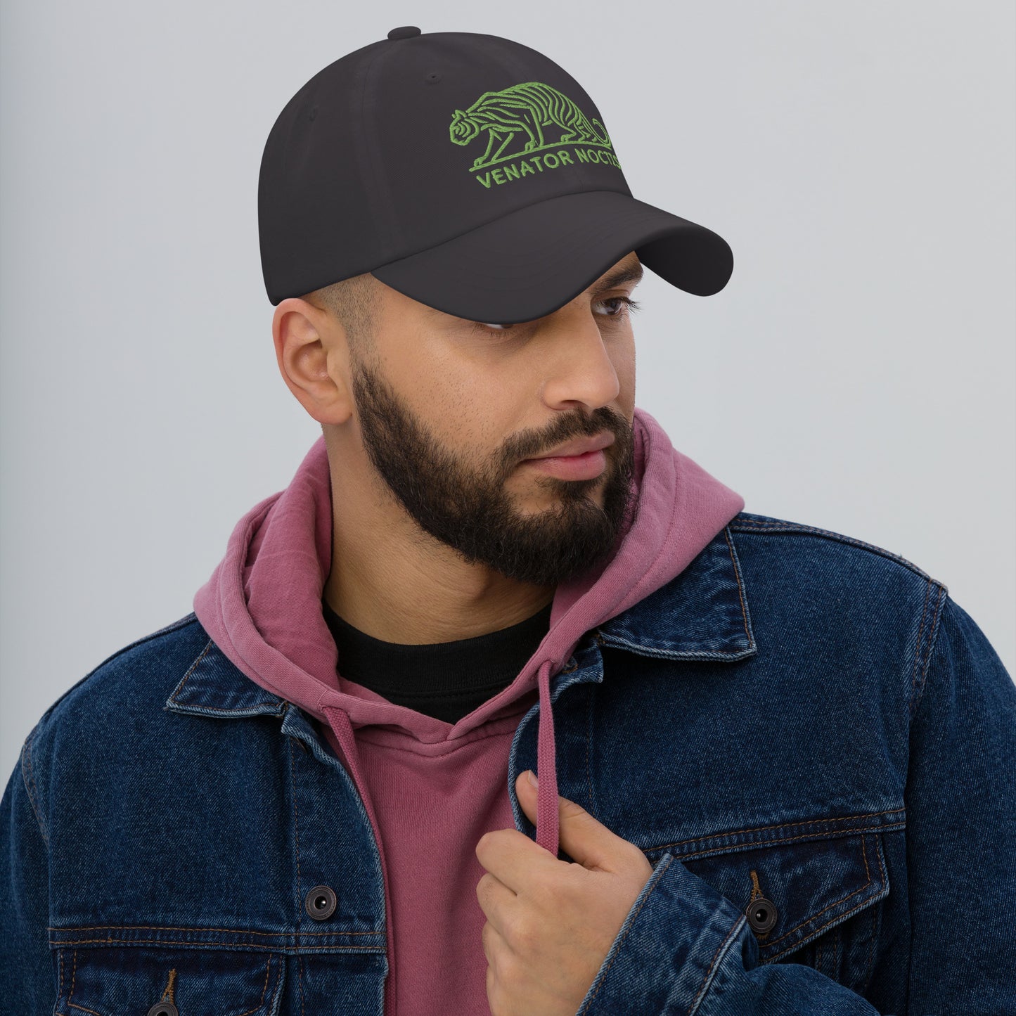 Dad Hat Tiger "VENATOR NOCTIS" Green One Size adjustable,agility,animal motif,bold design,casual style,courage,dad hat,iconic,power,predator,premium quality,strength,tiger,unique design,unisex,untamed,wild