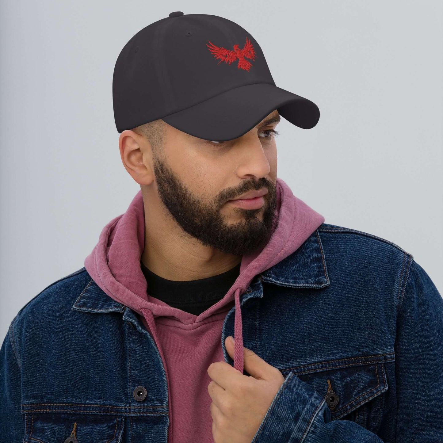 Dad Hat Raven "ENIGMA" Red adjustable,animal motif,bold design,casual style,dad hat,endurance,enigma,freedom,iconic,mystery,premium quality,raven,transformation,unique design,unisex