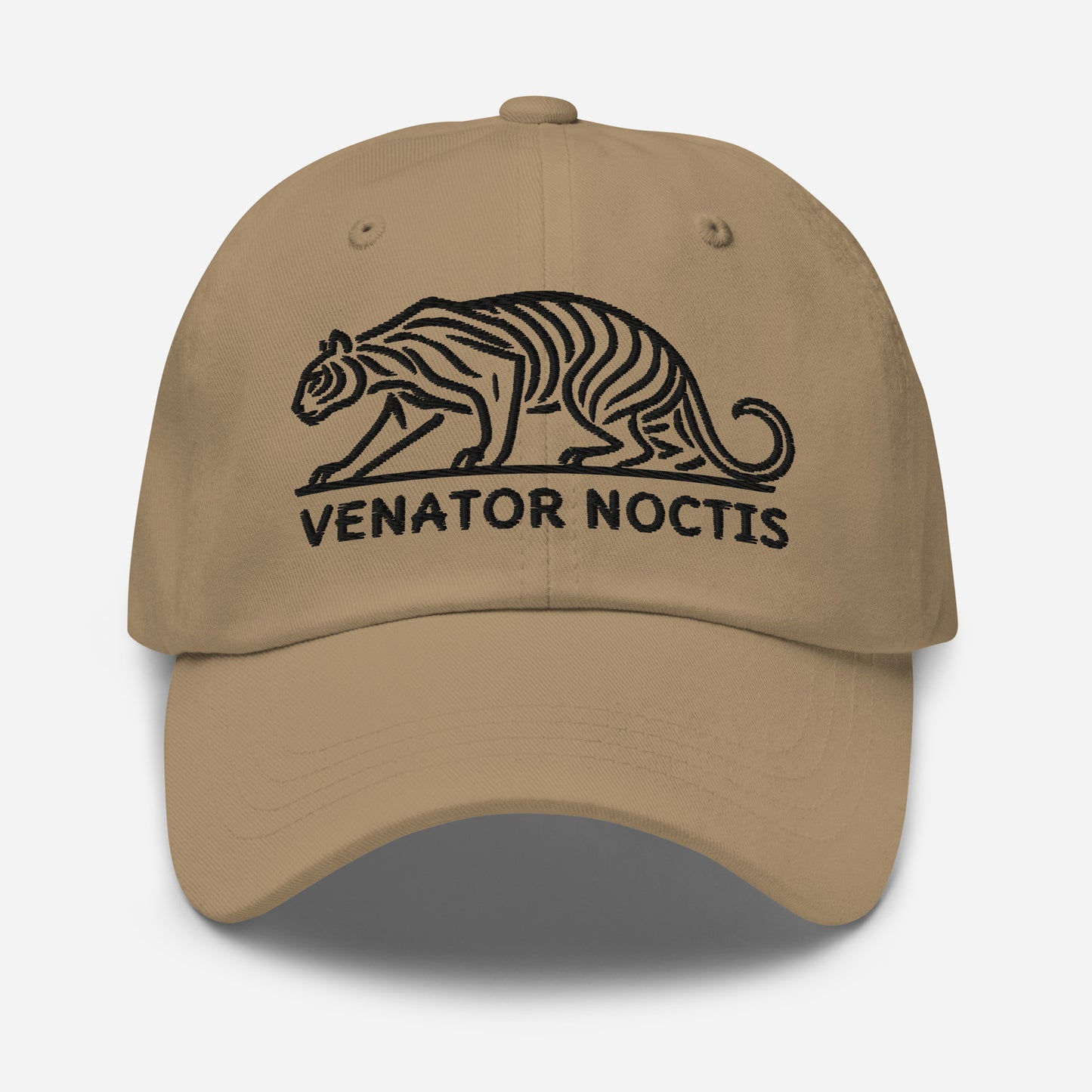 Dad Hat Tiger "VENATOR NOCTIS" Black One Size adjustable,agility,animal motif,bold design,casual style,courage,dad hat,iconic,power,predator,premium quality,strength,tiger,unique design,unisex,untamed,wild