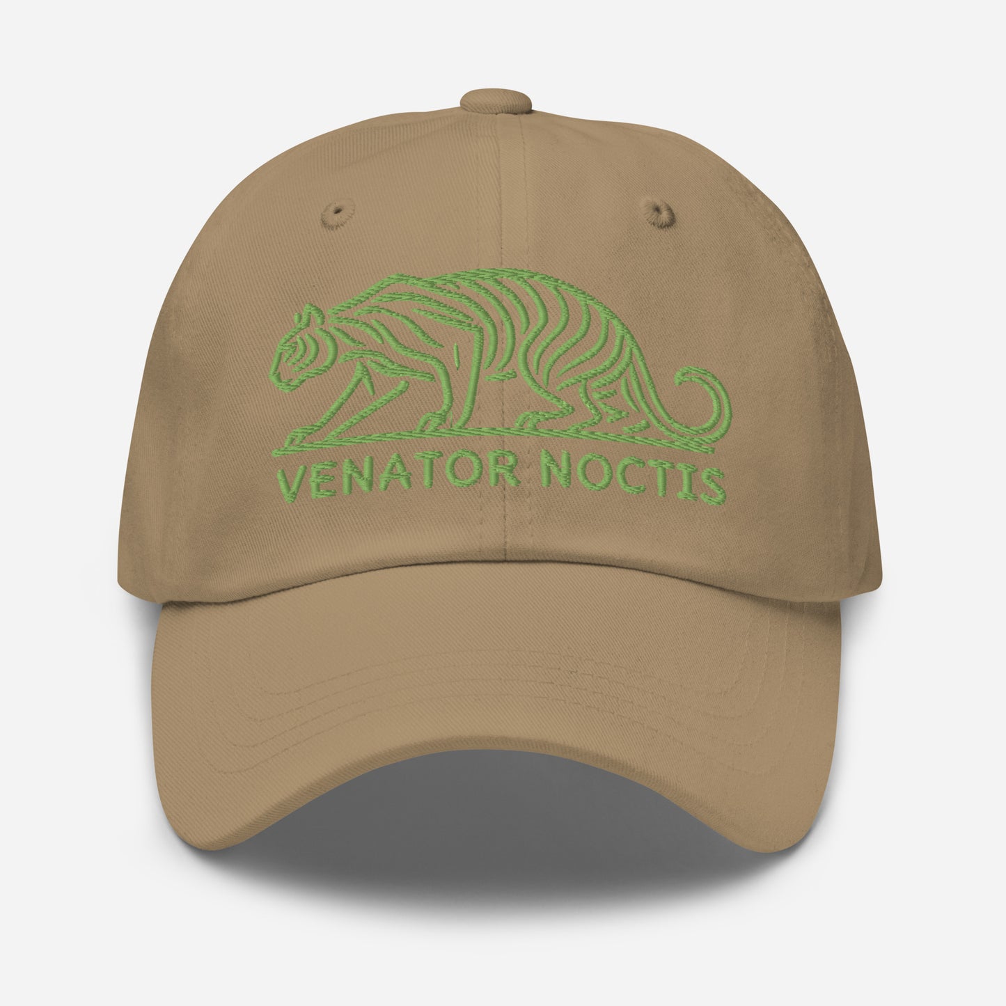 Dad Hat Tiger "VENATOR NOCTIS" Green One Size adjustable,agility,animal motif,bold design,casual style,courage,dad hat,iconic,power,predator,premium quality,strength,tiger,unique design,unisex,untamed,wild