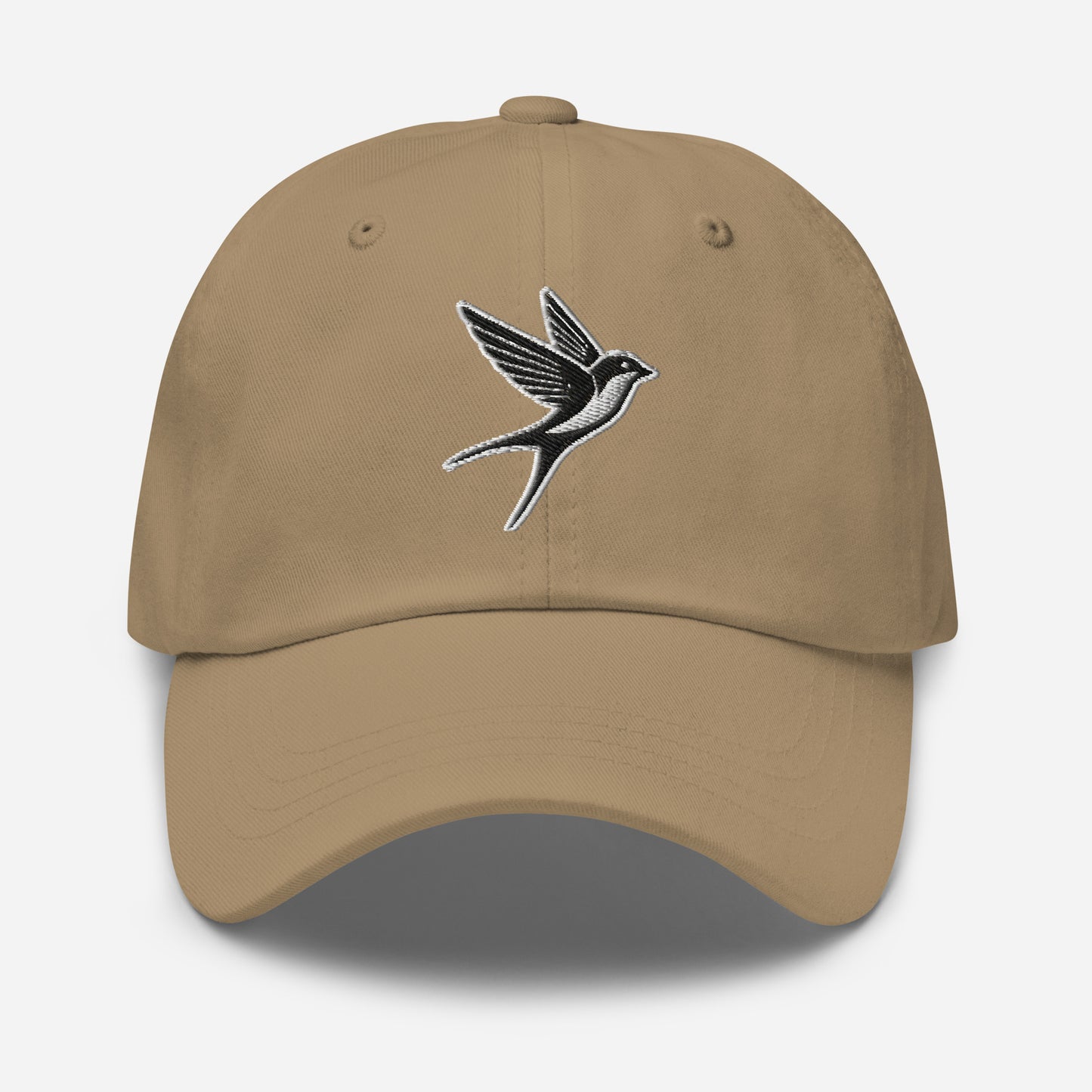 Dad Hat "SWALLOW" Black and White One Size adjustable,animal motif,bold design,casual style,dad hat,elegance,endurance,flight,freedom,iconic,journey,nature-inspired,premium quality,resilience,spirit animal,swallow,transformation,unique design,unisex