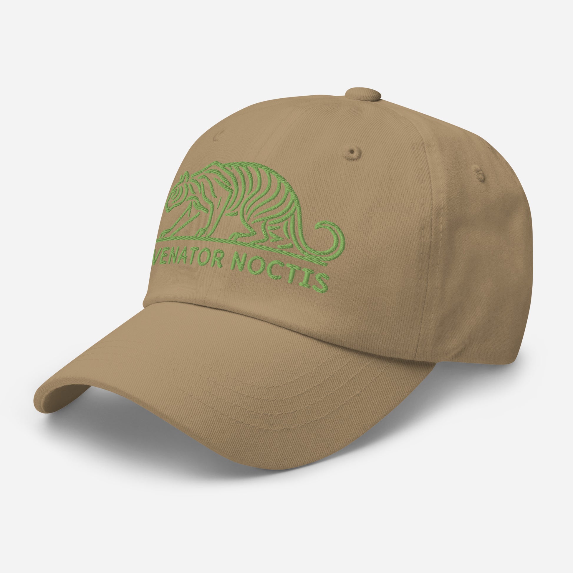 Dad Hat Tiger "VENATOR NOCTIS" Green One Size adjustable,agility,animal motif,bold design,casual style,courage,dad hat,iconic,power,predator,premium quality,strength,tiger,unique design,unisex,untamed,wild