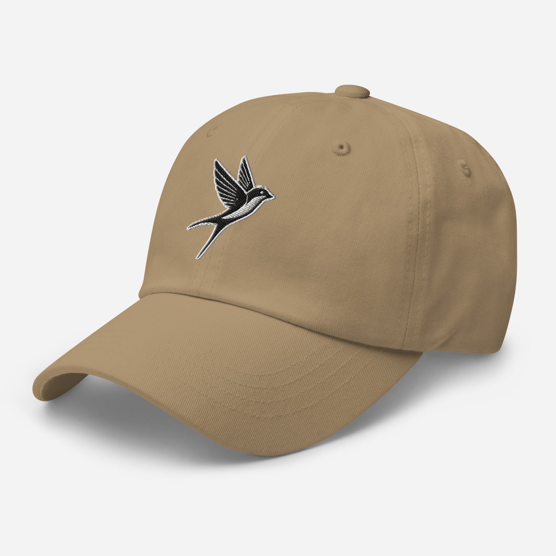 Dad Hat "SWALLOW" Black and White One Size adjustable,animal motif,bold design,casual style,dad hat,elegance,endurance,flight,freedom,iconic,journey,nature-inspired,premium quality,resilience,spirit animal,swallow,transformation,unique design,unisex