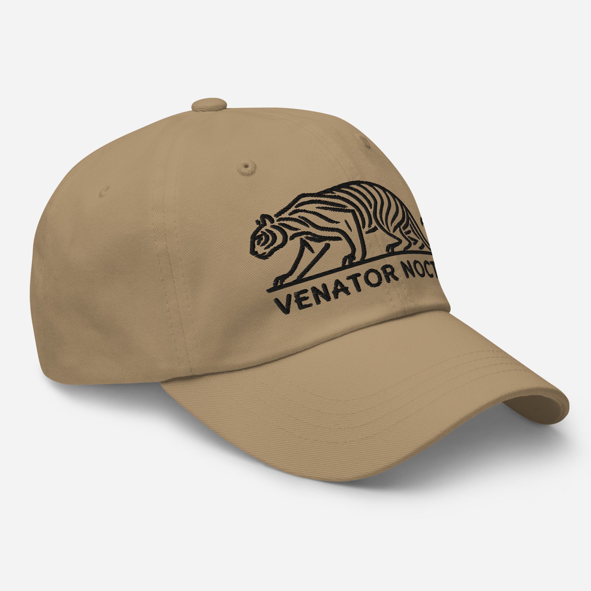 Dad Hat Tiger "VENATOR NOCTIS" Black One Size adjustable,agility,animal motif,bold design,casual style,courage,dad hat,iconic,power,predator,premium quality,strength,tiger,unique design,unisex,untamed,wild