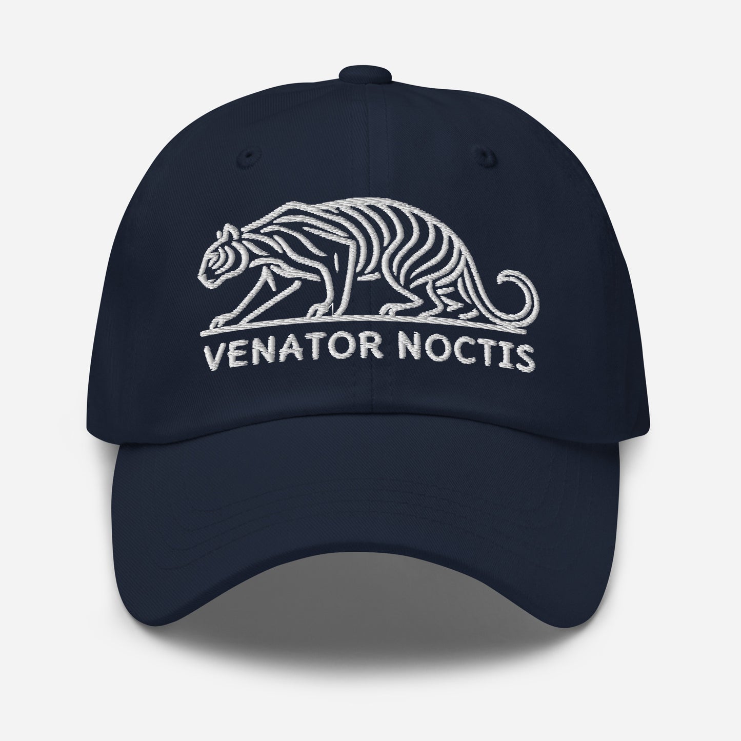 Dad Hat Tiger "VENATOR NOCTIS" White One Size adjustable,agility,animal motif,bold design,casual style,courage,dad hat,iconic,power,predator,premium quality,strength,tiger,unique design,unisex,untamed,wild