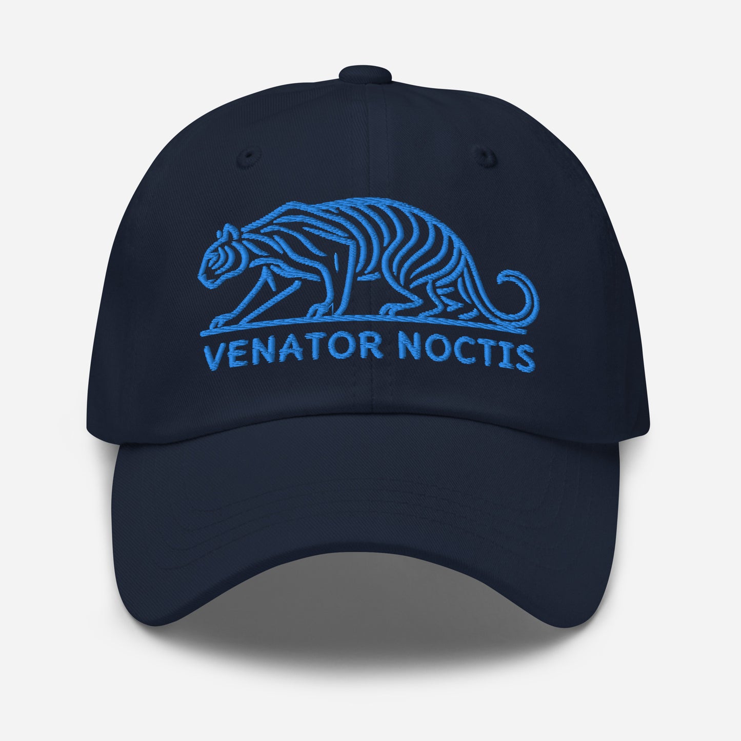 Dad Hat Tiger "VENATOR NOCTIS" Blue One Size adjustable,agility,animal motif,bold design,casual style,courage,dad hat,iconic,power,predator,premium quality,strength,tiger,unique design,unisex,untamed,wild