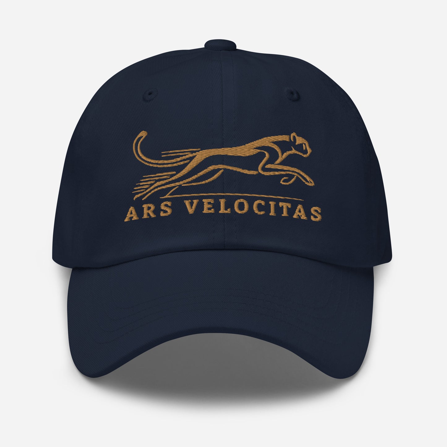 Dad Hat Cheetah "ARS VELOCITAS" Old Gold One Size adjustable,agility,animal motif,bold design,casual style,cheetah,dad hat,endurance,iconic,nature-inspired,predator,premium quality,resilience,speed,stealth,strength,unique design,unisex,velocity,wild