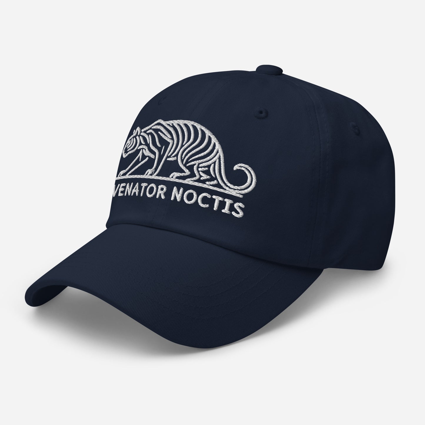 Dad Hat Tiger "VENATOR NOCTIS" White One Size adjustable,agility,animal motif,bold design,casual style,courage,dad hat,iconic,power,predator,premium quality,strength,tiger,unique design,unisex,untamed,wild