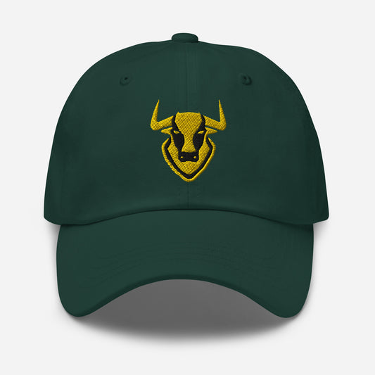 Dad Hat Bull Logo "TORO" Gold One Size adjustable,animal motif,bold design,bull,casual style,dad hat,endurance,iconic,power,premium quality,resilience,spirit,strength,unique design,unisex