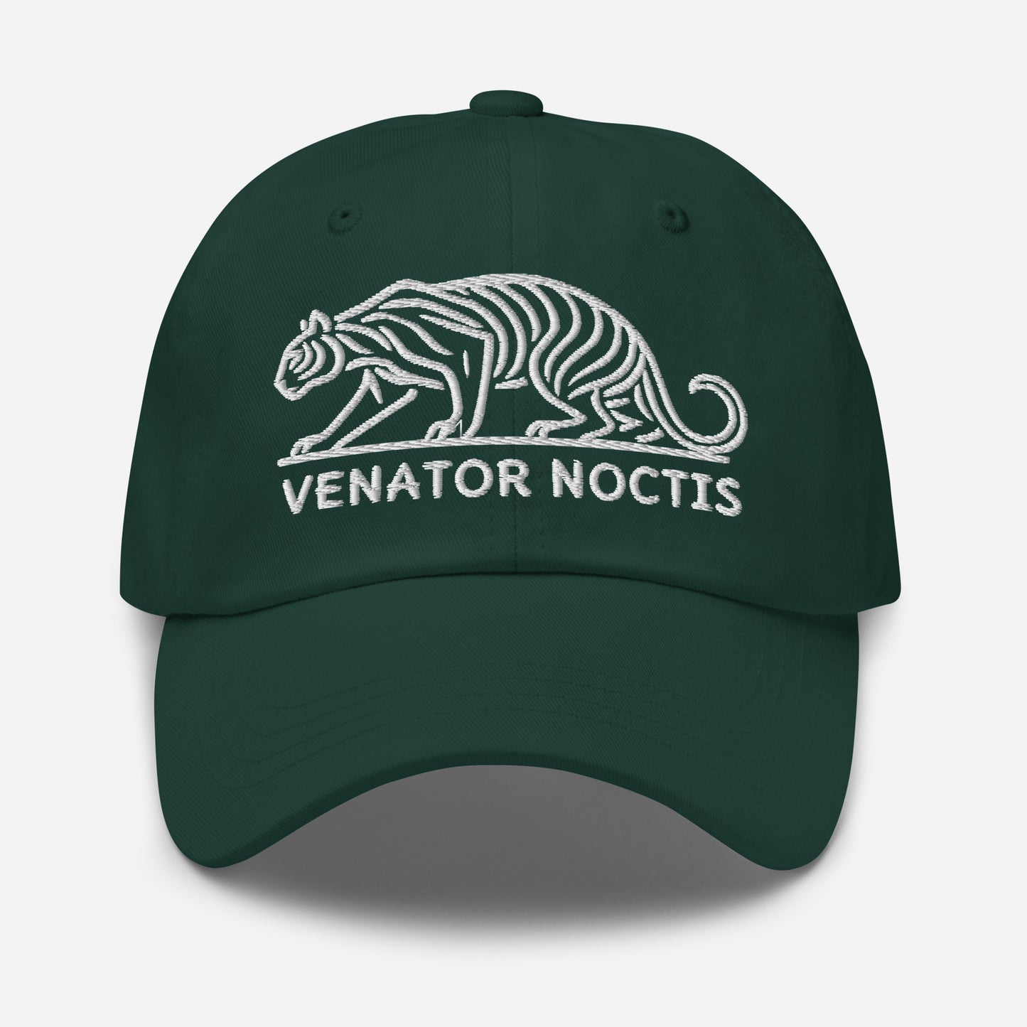 Dad Hat Tiger "VENATOR NOCTIS" White One Size adjustable,agility,animal motif,bold design,casual style,courage,dad hat,iconic,power,predator,premium quality,strength,tiger,unique design,unisex,untamed,wild