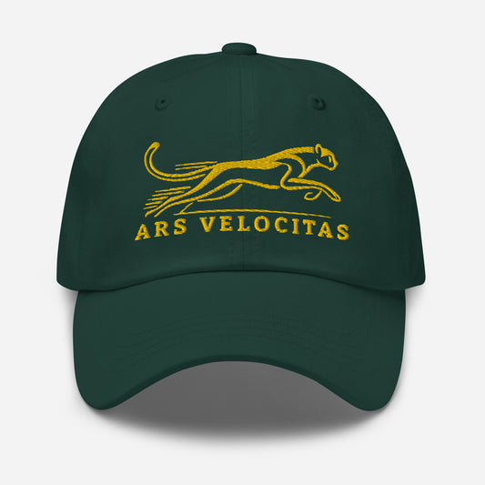 Dad Hat Cheetah "ARS VELOCITAS" Gold One Size adjustable,agility,animal motif,bold design,casual style,cheetah,dad hat,endurance,iconic,nature-inspired,predator,premium quality,resilience,speed,stealth,strength,unique design,unisex,velocity,wild