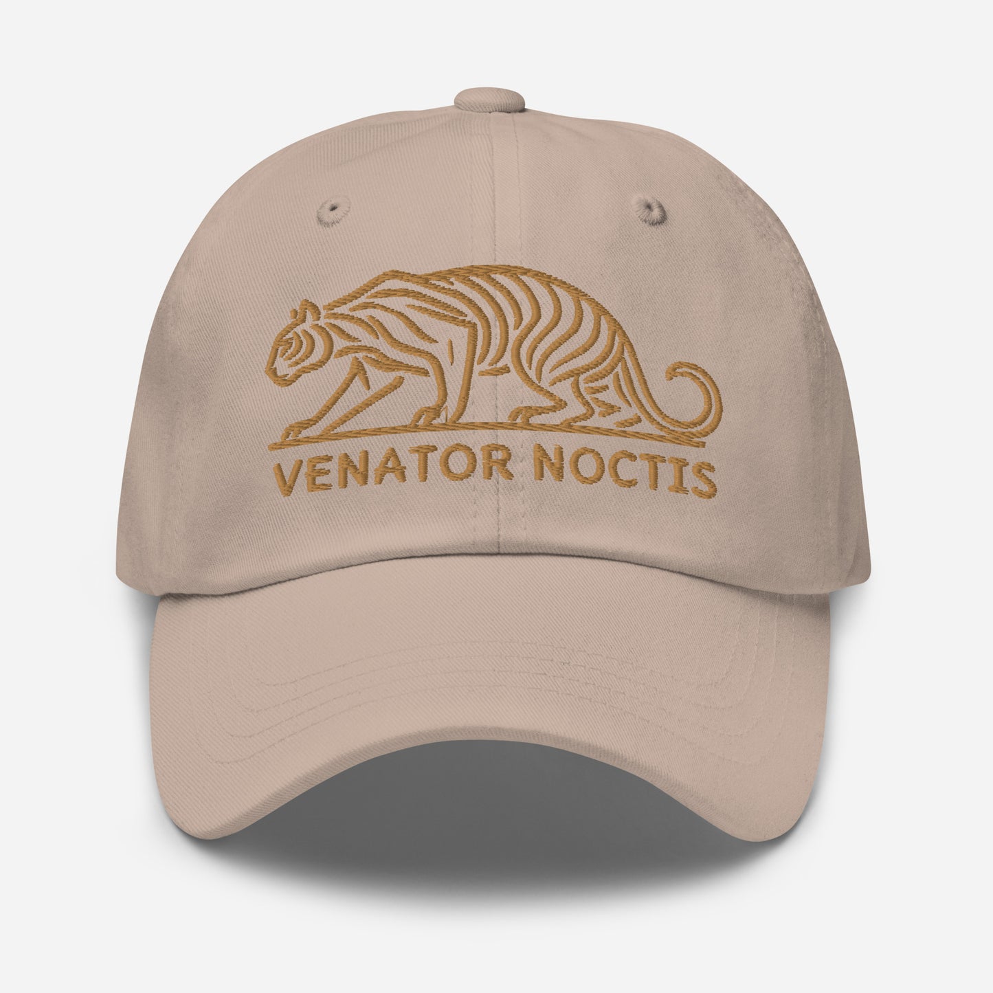 Dad Hat Tiger "VENATOR NOCTIS" Old Gold One Size adjustable,agility,animal motif,bold design,casual style,courage,dad hat,iconic,power,predator,premium quality,strength,tiger,unique design,unisex,untamed,wild