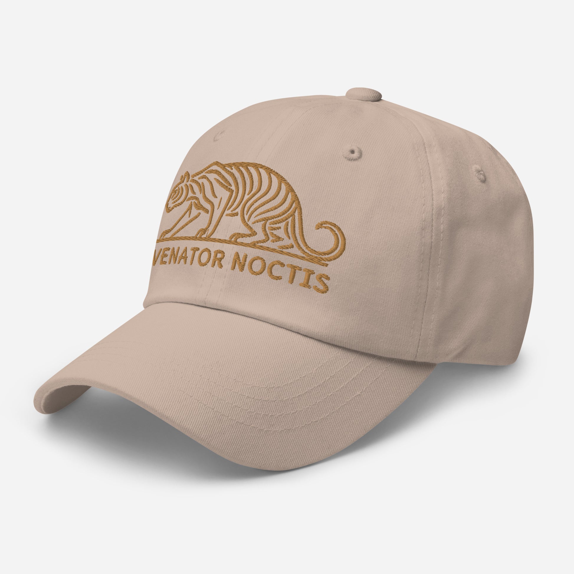 Dad Hat Tiger "VENATOR NOCTIS" Old Gold One Size adjustable,agility,animal motif,bold design,casual style,courage,dad hat,iconic,power,predator,premium quality,strength,tiger,unique design,unisex,untamed,wild