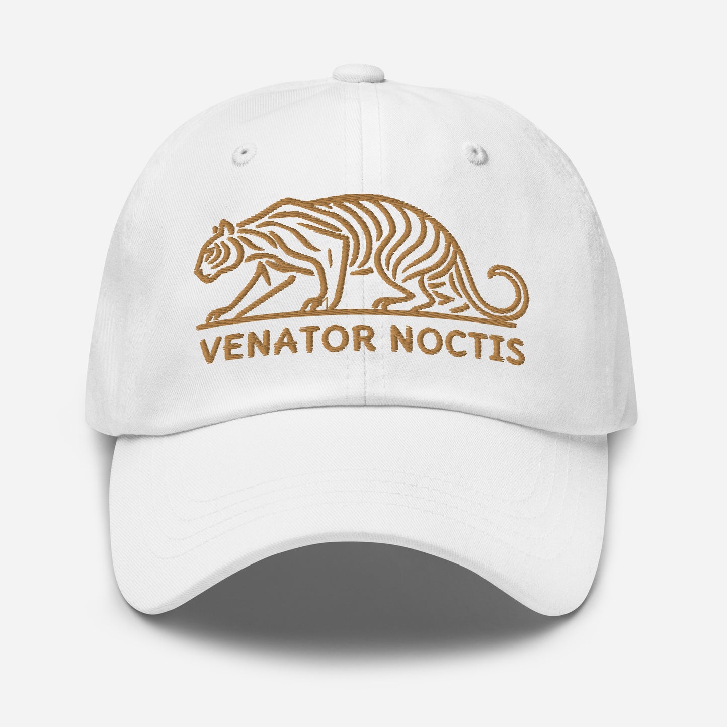 Dad Hat Tiger "VENATOR NOCTIS" Old Gold One Size adjustable,agility,animal motif,bold design,casual style,courage,dad hat,iconic,power,predator,premium quality,strength,tiger,unique design,unisex,untamed,wild