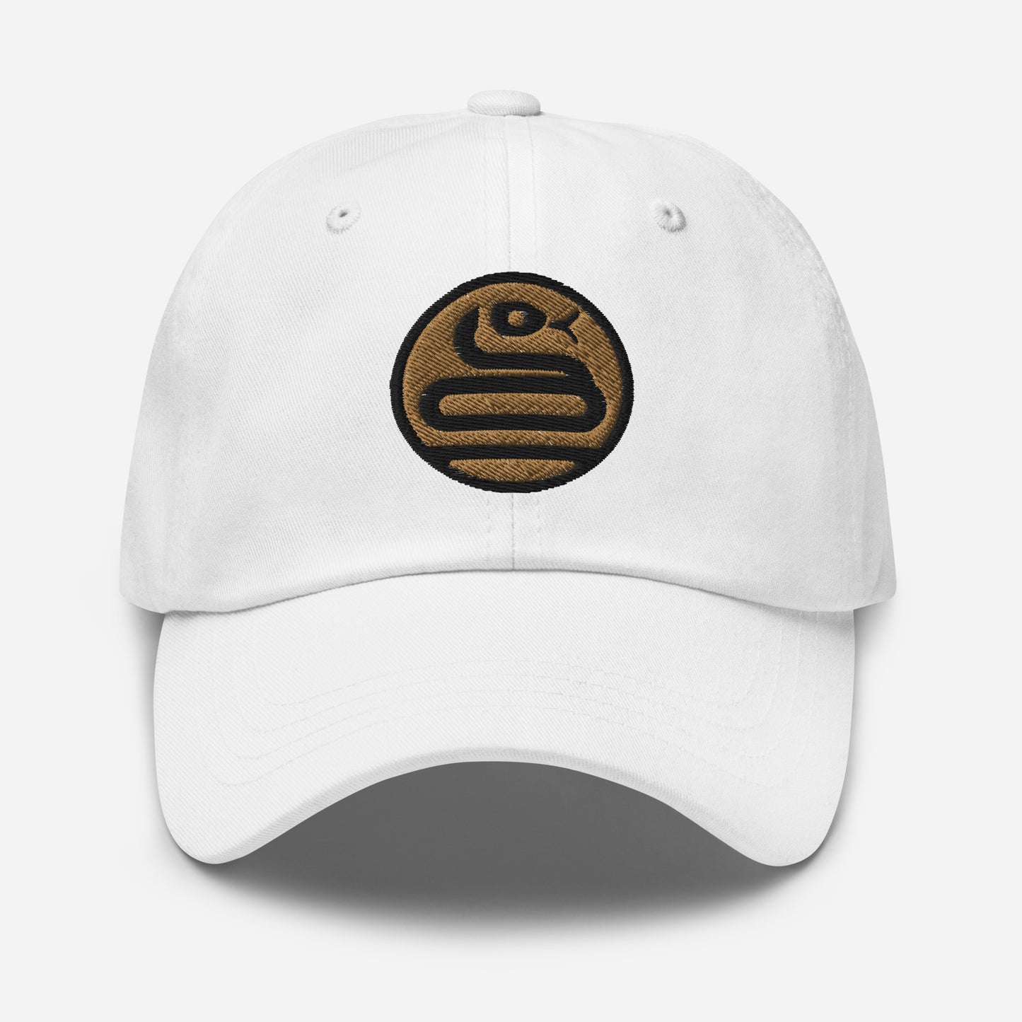 Dad Hat "SNAKE" Old Gold V2 One Size adjustable,animal motif,bold design,casual style,dad hat,iconic,knowledge,mystery,nature-inspired,predator,premium quality,resilience,snake,spirit animal,stealth,symbolism,transformation,unique design,unisex,wisdom