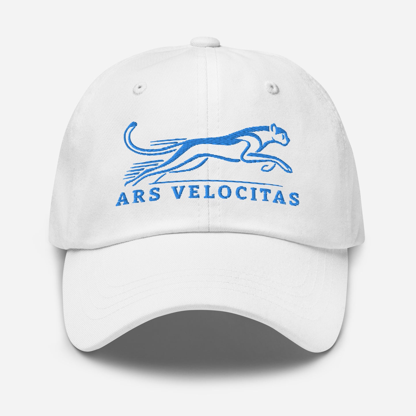 Dad Hat Cheetah "ARS VELOCITAS" Blue One Size adjustable,agility,animal motif,bold design,casual style,cheetah,dad hat,endurance,iconic,nature-inspired,predator,premium quality,resilience,speed,stealth,strength,unique design,unisex,velocity,wild