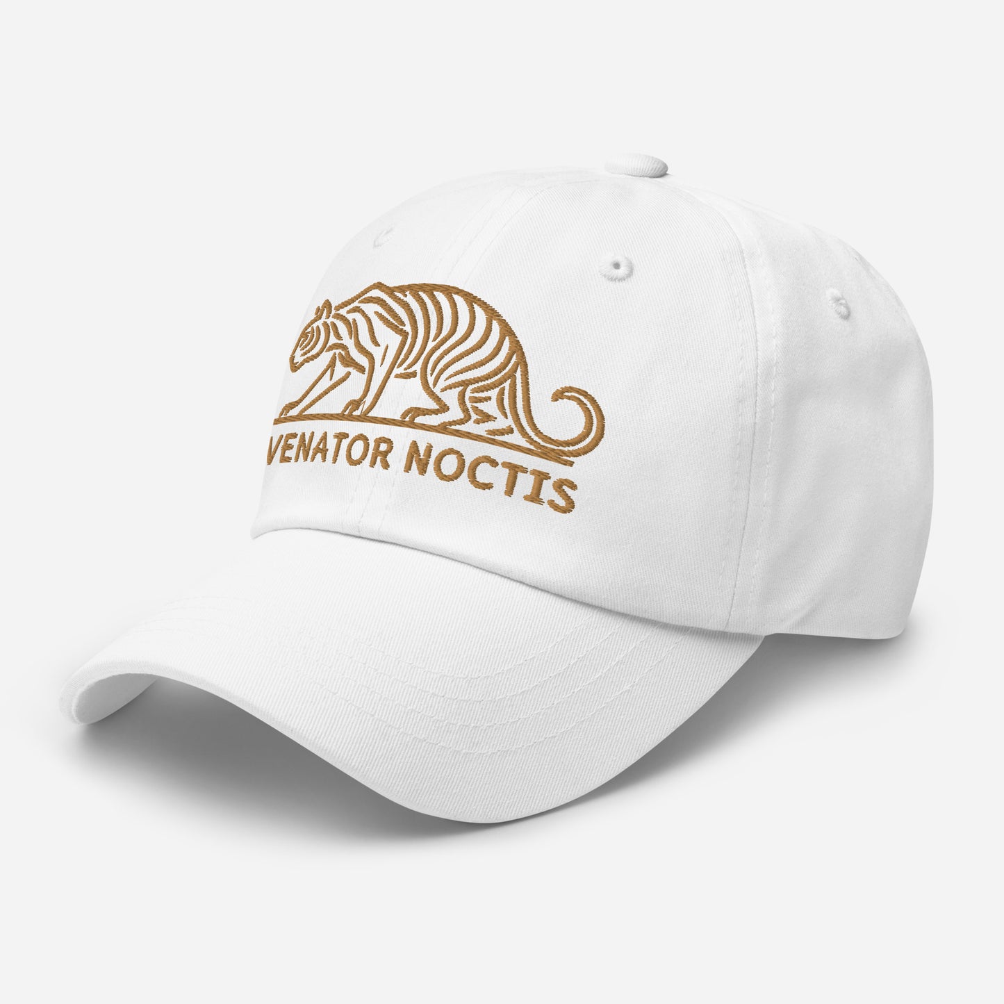 Dad Hat Tiger "VENATOR NOCTIS" Old Gold One Size adjustable,agility,animal motif,bold design,casual style,courage,dad hat,iconic,power,predator,premium quality,strength,tiger,unique design,unisex,untamed,wild