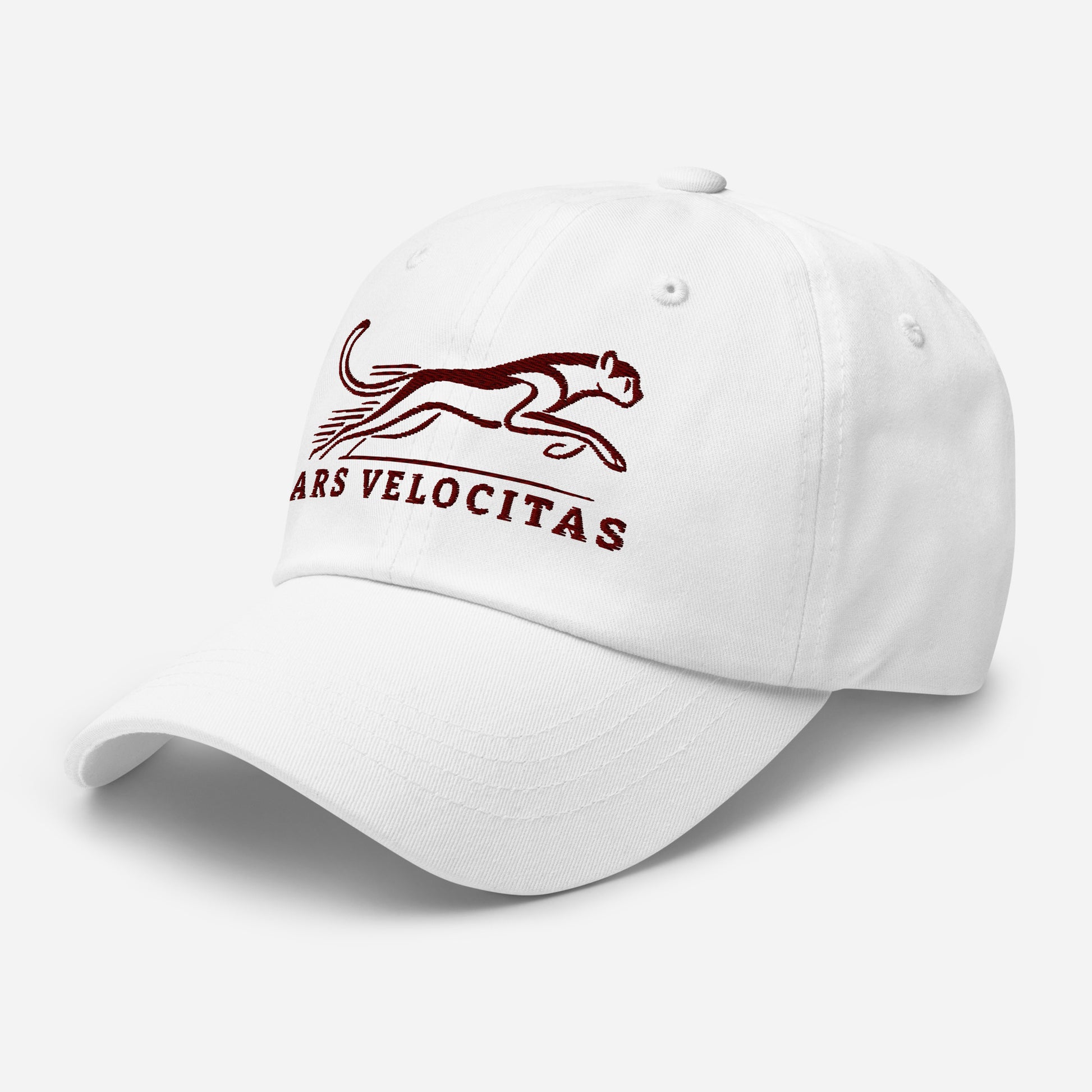 Dad Hat Cheetah "ARS VELOCITAS" Maroon One Size adjustable,agility,animal motif,bold design,casual style,cheetah,dad hat,endurance,iconic,nature-inspired,predator,premium quality,resilience,speed,stealth,strength,unique design,unisex,velocity,wild