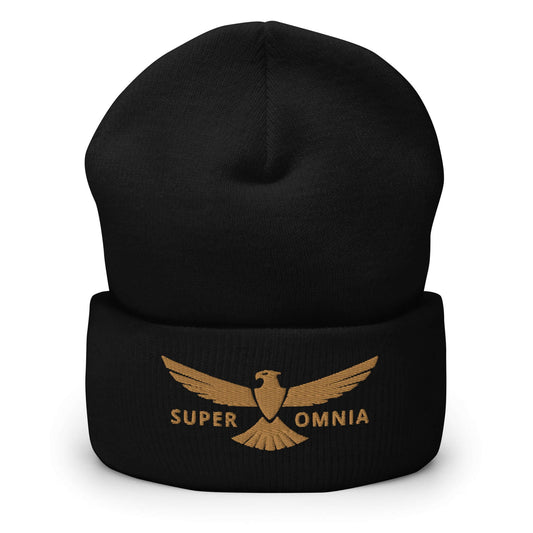 Cuffed Beanie Eagle "SUPER OMNIA" Old Gold One Size above all,animal motif,beanie,bold design,eagle,focus,freedom,iconic,independence,motivational,nature-inspired,resilience,soar,strength,unique design,unisex,vision,warmth,winter wear