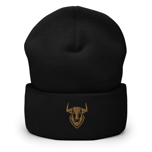 Cuffed Beanie Bull Logo "TORO" Old Gold One Size animal motif,beanie,bold design,bull,endurance,iconic,motivational,nature-inspired,power,resilience,spirit,strength,unique design,unisex,warmth,winter wear