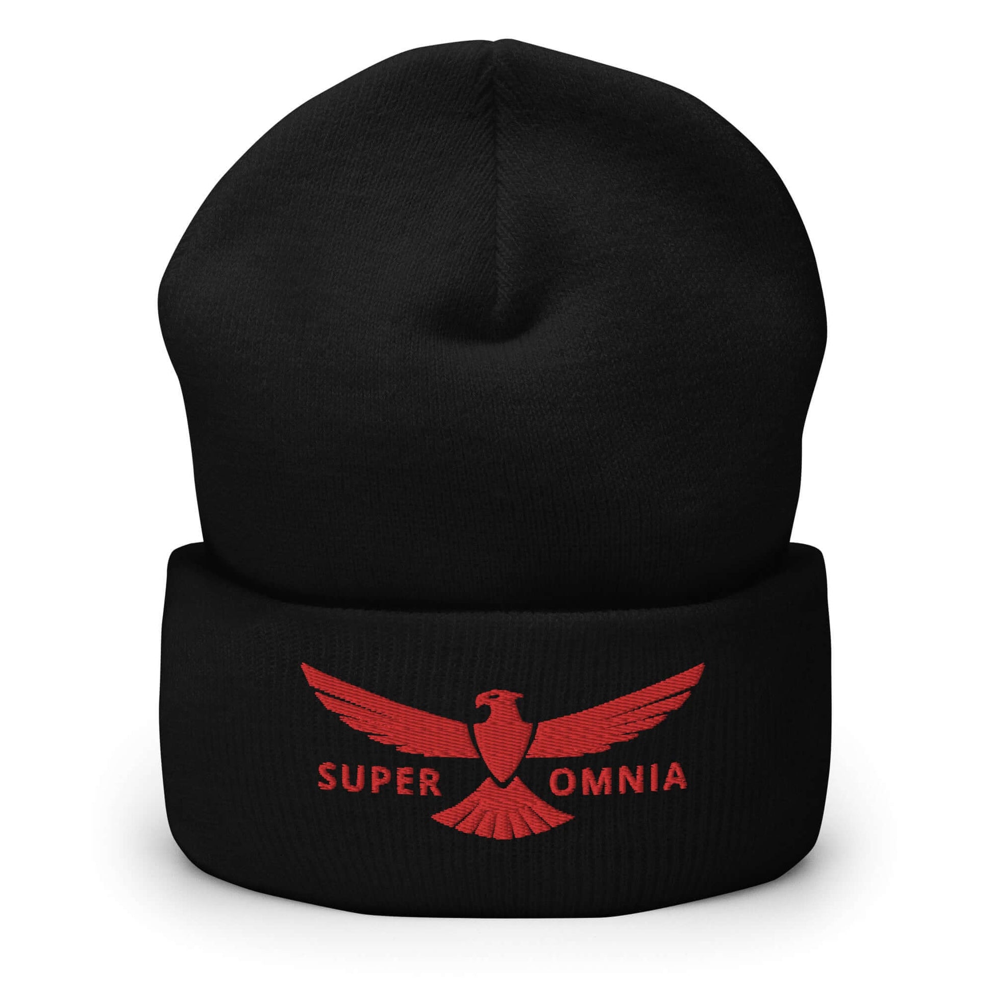 Cuffed Beanie Eagle "SUPER OMNIA" Red One Size above all,animal motif,beanie,bold design,eagle,focus,freedom,iconic,independence,motivational,nature-inspired,resilience,soar,strength,unique design,unisex,vision,warmth,winter wear