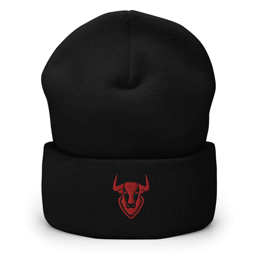 Cuffed Beanie Bull Logo "TORO" Red One Size animal motif,beanie,bold design,bull,endurance,iconic,motivational,nature-inspired,power,resilience,spirit,strength,unique design,unisex,warmth,winter wear