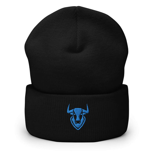 Cuffed Beanie Bull Logo "TORO" Blue One Size animal motif,beanie,bold design,bull,endurance,iconic,motivational,nature-inspired,power,resilience,spirit,strength,unique design,unisex,warmth,winter wear