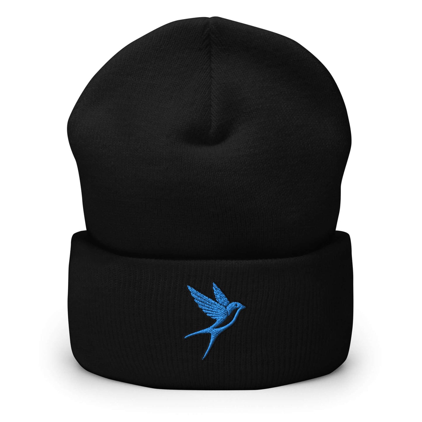 Cuffed Beanie "SWALLOW" Blue One Size animal motif,beanie,bold design,elegance,endurance,flight,freedom,iconic,journey,motivational,nature-inspired,resilience,spirit animal,swallow,transformation,unique design,unisex,warmth,winter wear