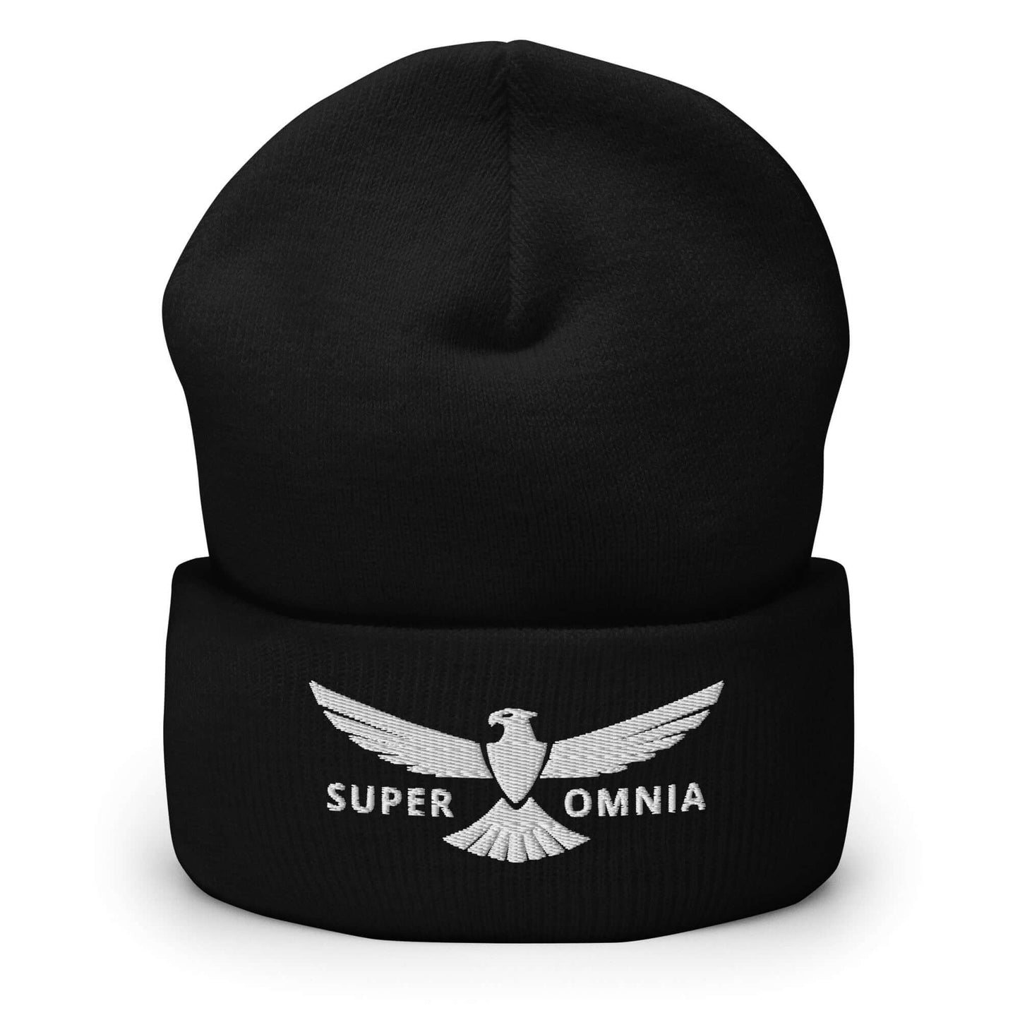 Cuffed Beanie Eagle "SUPER OMNIA" White One Size above all,animal motif,beanie,bold design,eagle,focus,freedom,iconic,independence,motivational,nature-inspired,resilience,soar,strength,unique design,unisex,vision,warmth,winter wear