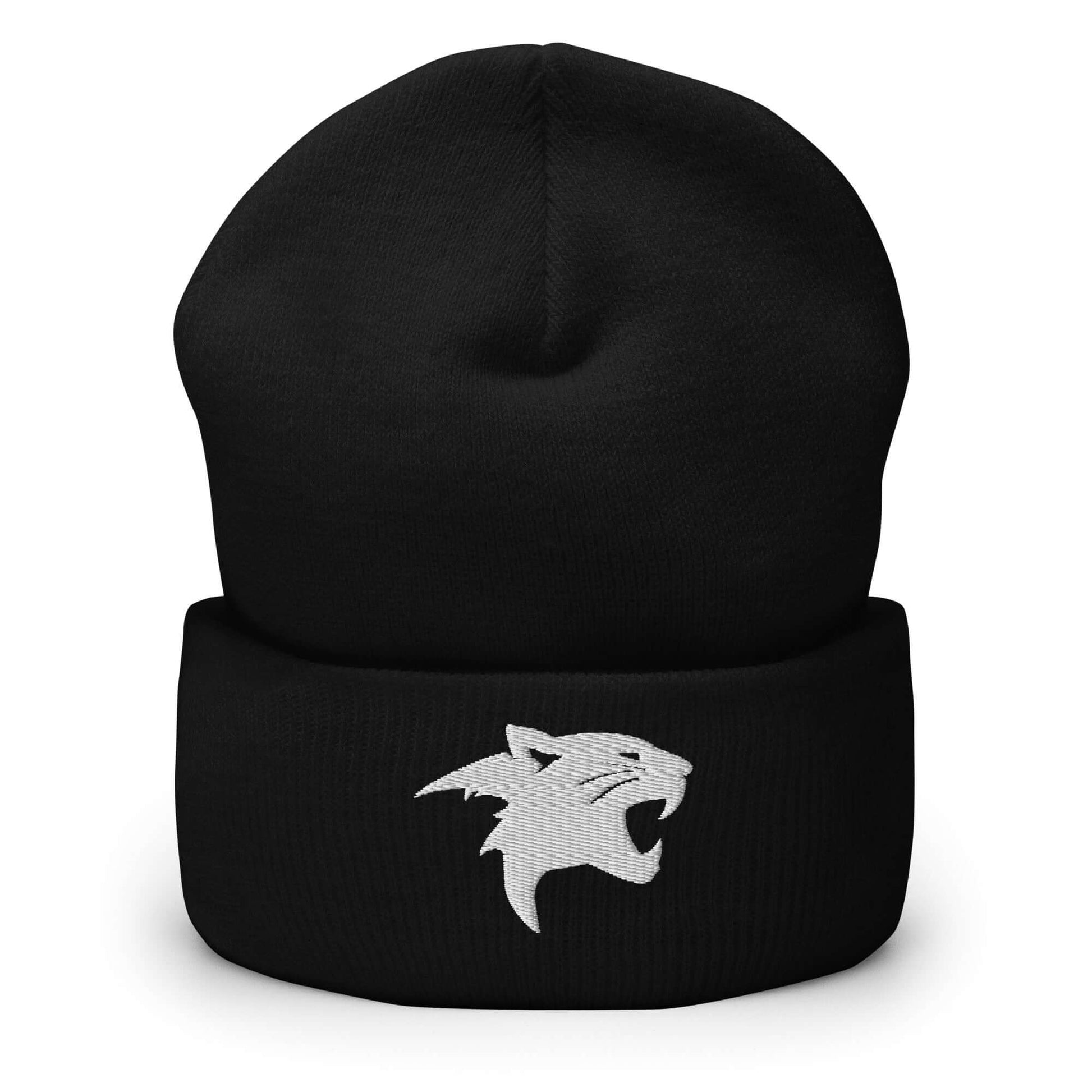 Cuffed Beanie "Panther Head" White One Size agility,animal motif,beanie,beast mode,bold design,iconic,motivational,nature-inspired,panther,power,stealth,strength,unique design,unisex,warmth,wild,winter wear