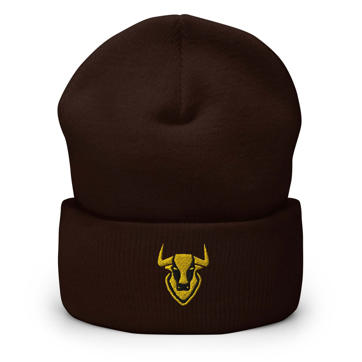 Cuffed Beanie Bull Logo "TORO" Gold One Size animal motif,beanie,bold design,bull,endurance,iconic,motivational,nature-inspired,power,resilience,spirit,strength,unique design,unisex,warmth,winter wear