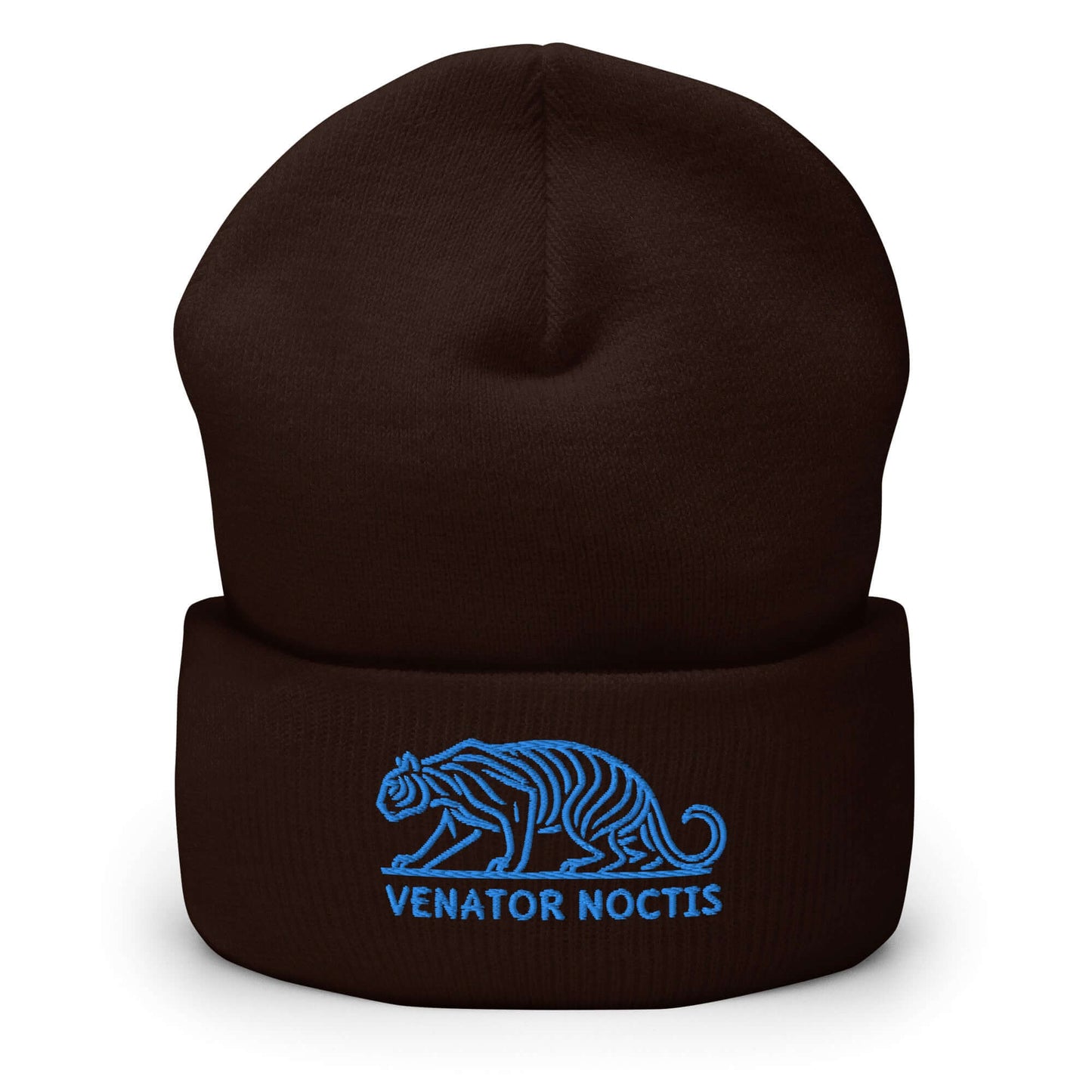 Cuffed Beanie Tiger "VENATOR NOCTIS" Blue One Size agility,animal motif,beanie,bold design,courage,iconic,motivational,nature-inspired,power,predator,strength,tiger,unique design,unisex,untamed,warmth,wild,winter wear