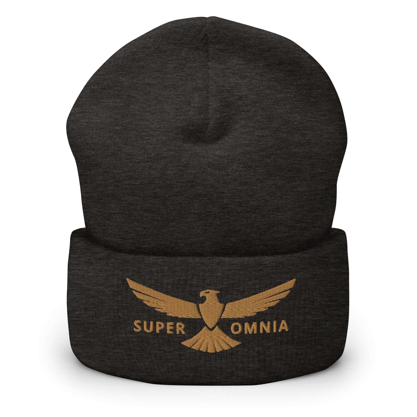 Cuffed Beanie Eagle "SUPER OMNIA" Old Gold One Size above all,animal motif,beanie,bold design,eagle,focus,freedom,iconic,independence,motivational,nature-inspired,resilience,soar,strength,unique design,unisex,vision,warmth,winter wear