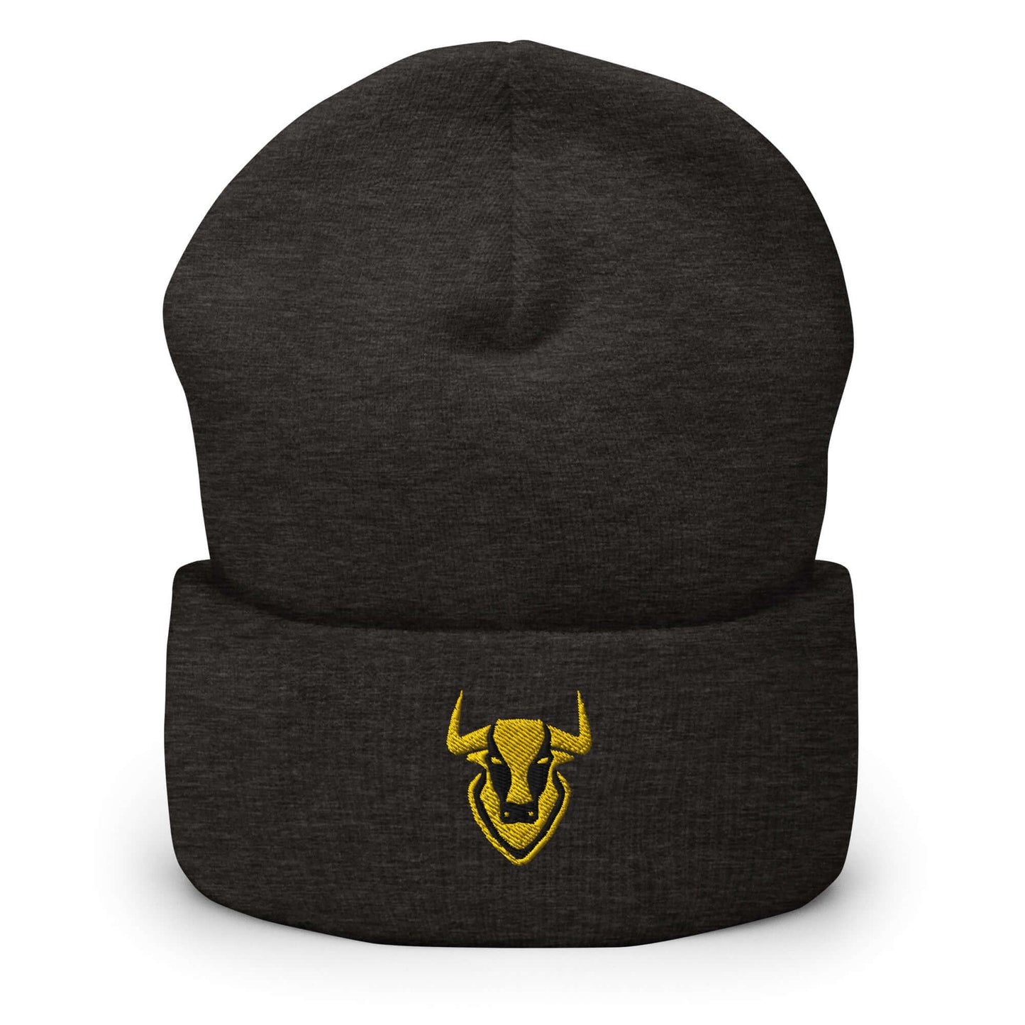 Cuffed Beanie Bull Logo "TORO" Gold One Size animal motif,beanie,bold design,bull,endurance,iconic,motivational,nature-inspired,power,resilience,spirit,strength,unique design,unisex,warmth,winter wear